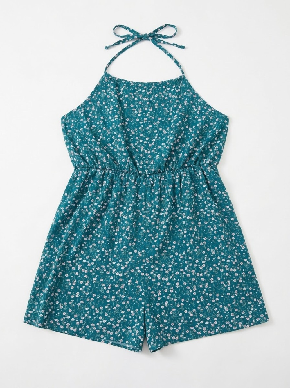 Temu Floral Halter Romper in Teal
